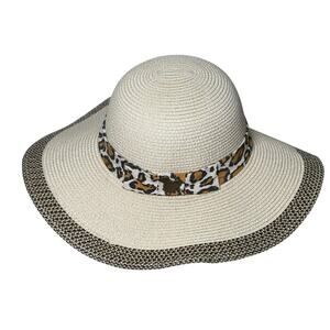 Disney‎ Parks Animal Kingdom Straw Hat Mickey Leopard Print Adult Size Wide Brim